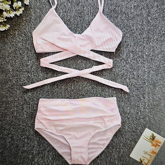 NWT High-Waisted Tummy Control 2 piece Bikini Set Pink 2XL - Picture 3 of 8